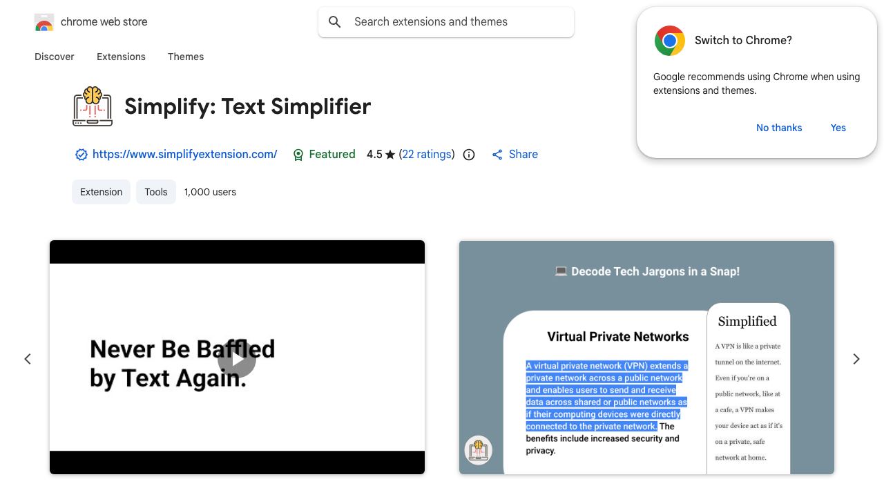 Simplify: Text Simplifier website screenshot