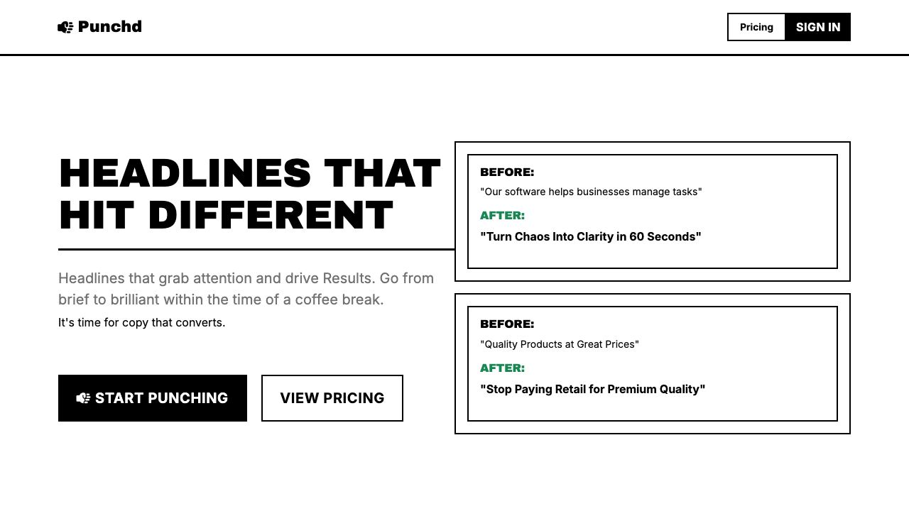 Punchd website screenshot