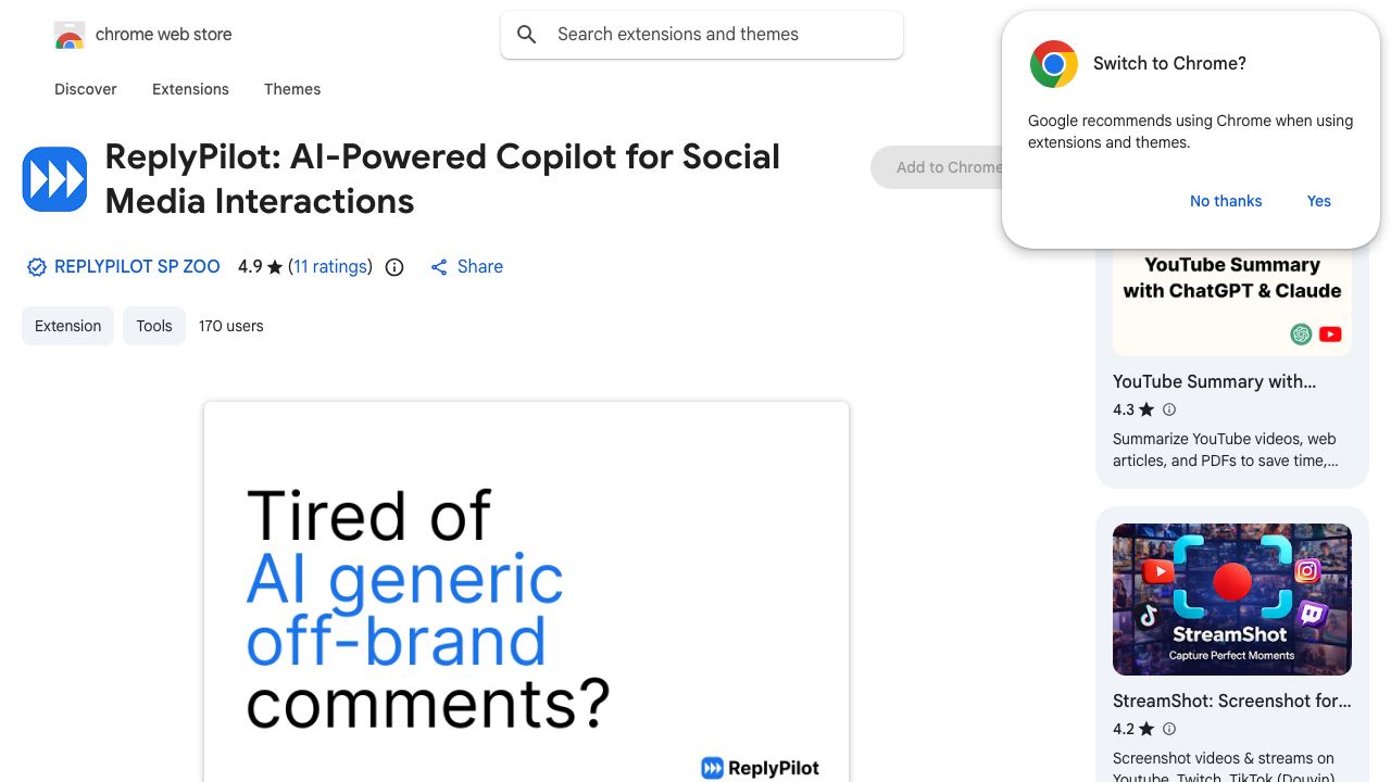 Chrome extension for ReplyPilot.app 网站截图