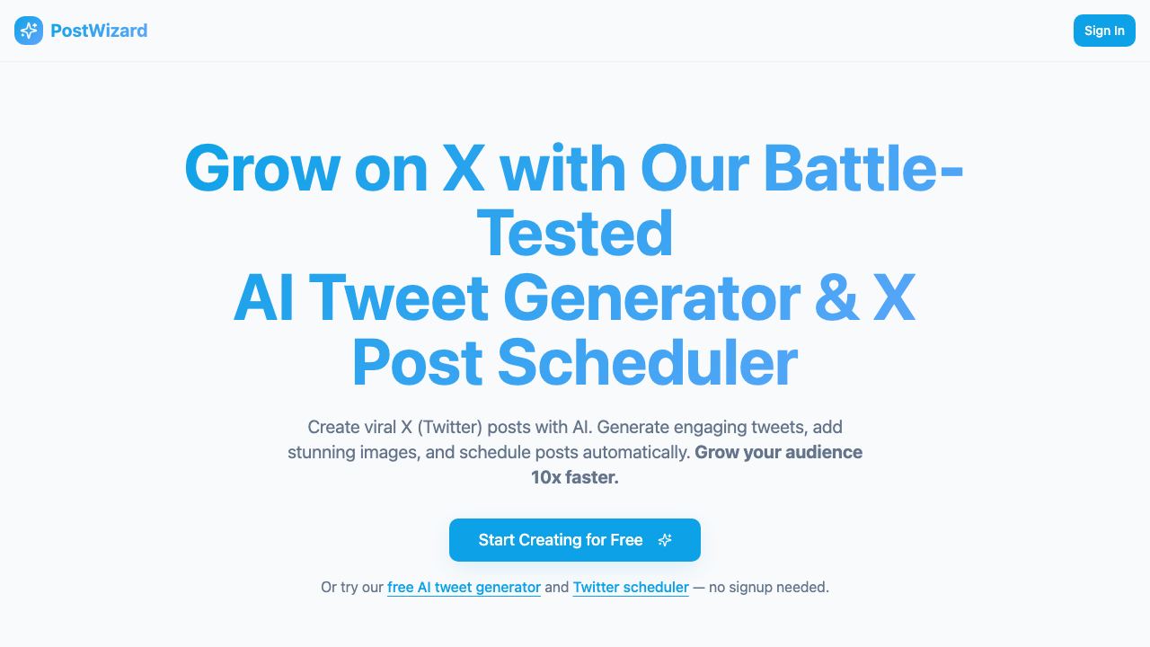 PostWizard AI website screenshot