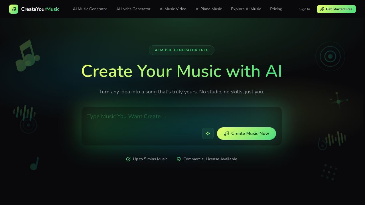 CreateYourMusic AI 网站截图
