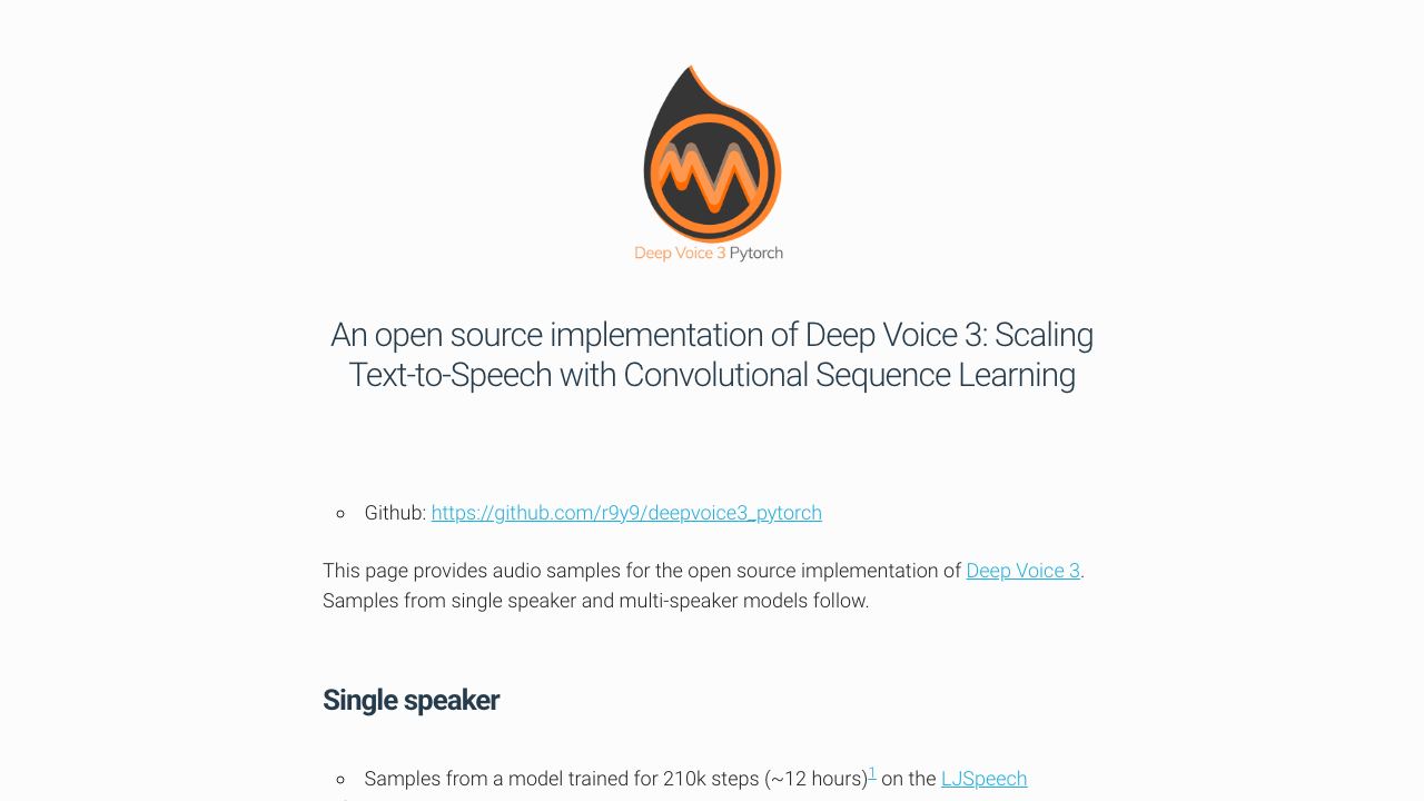 Deep Voice 3 网站截图