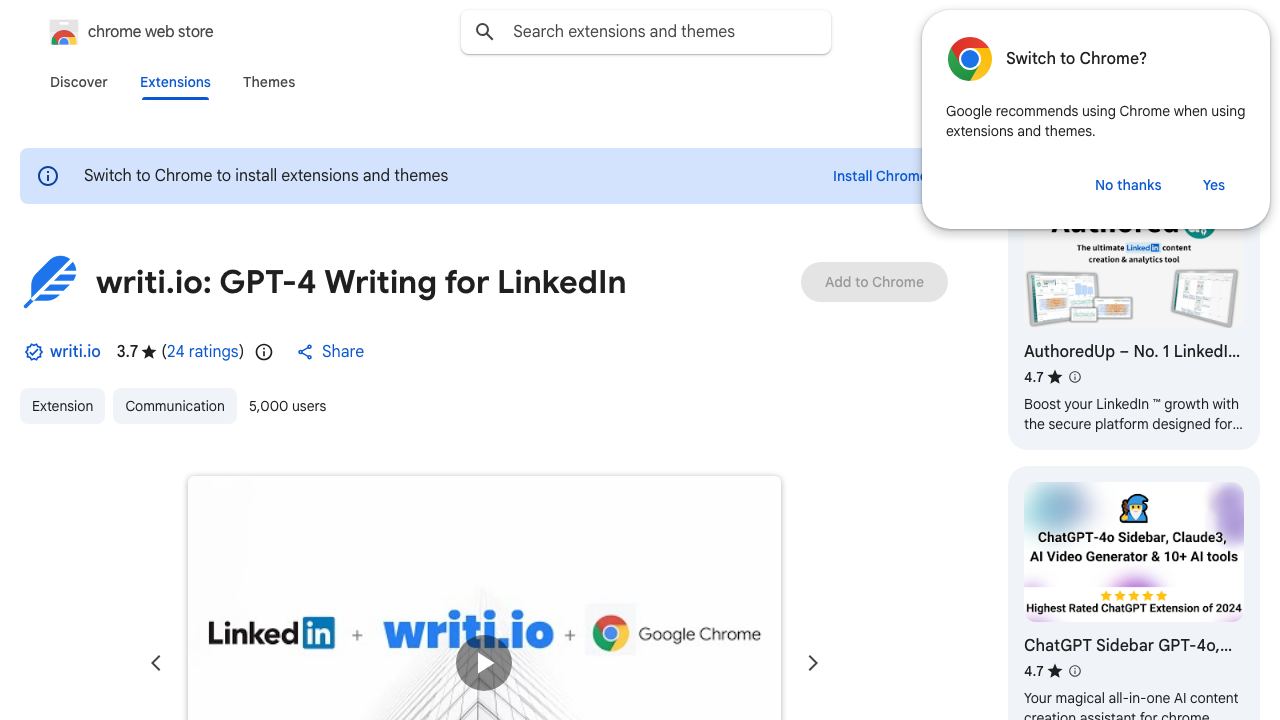 writi.io: GPT-4 Writing for LinkedIn 网站截图