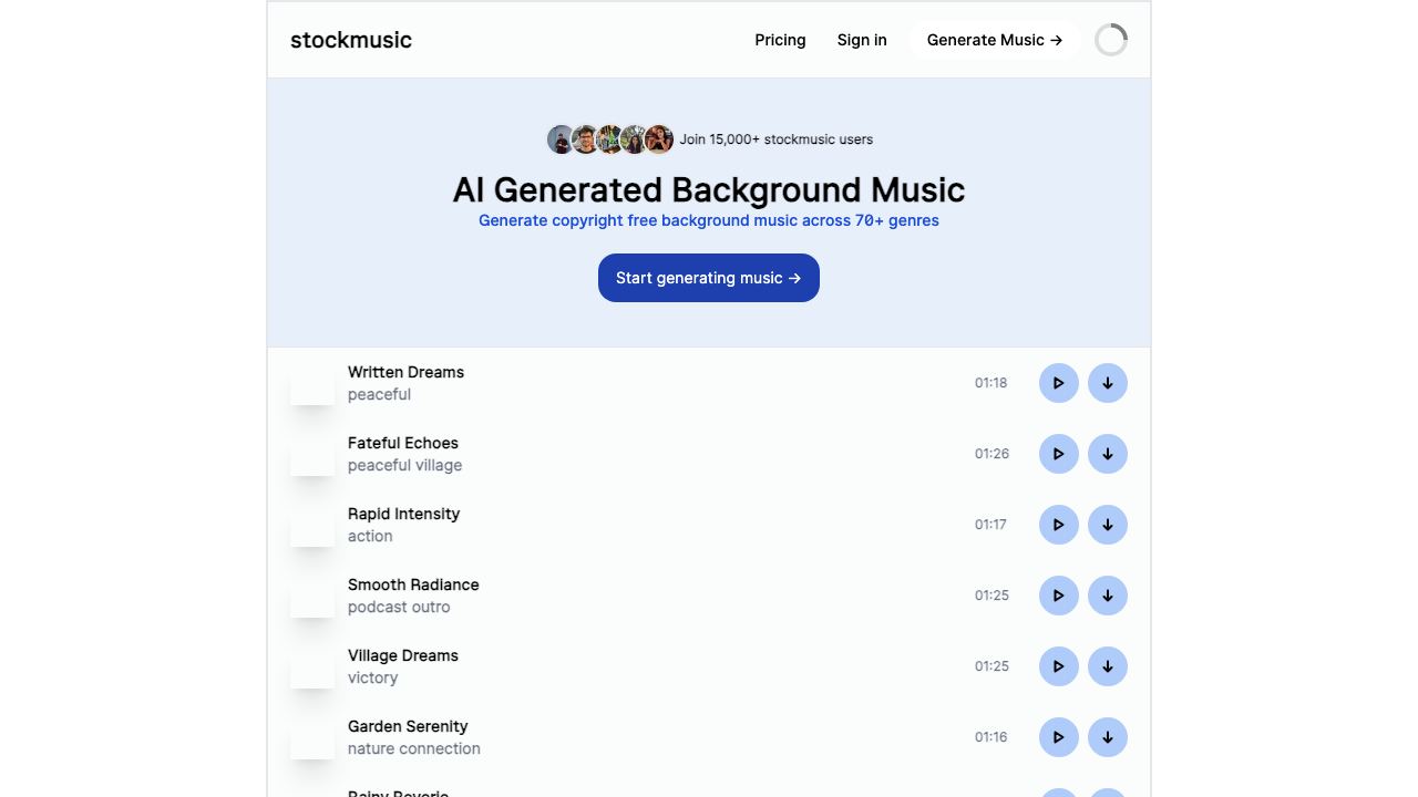 StockMusic 网站截图