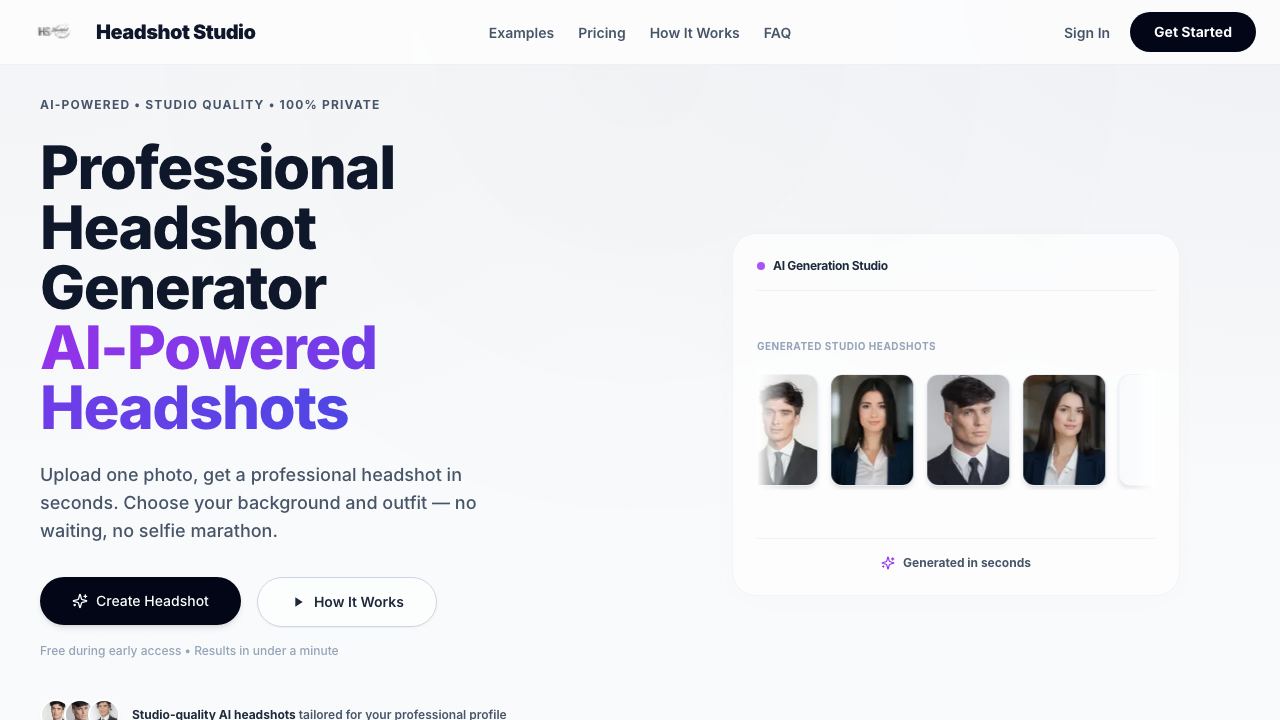 Professional Headshot Generator 网站截图