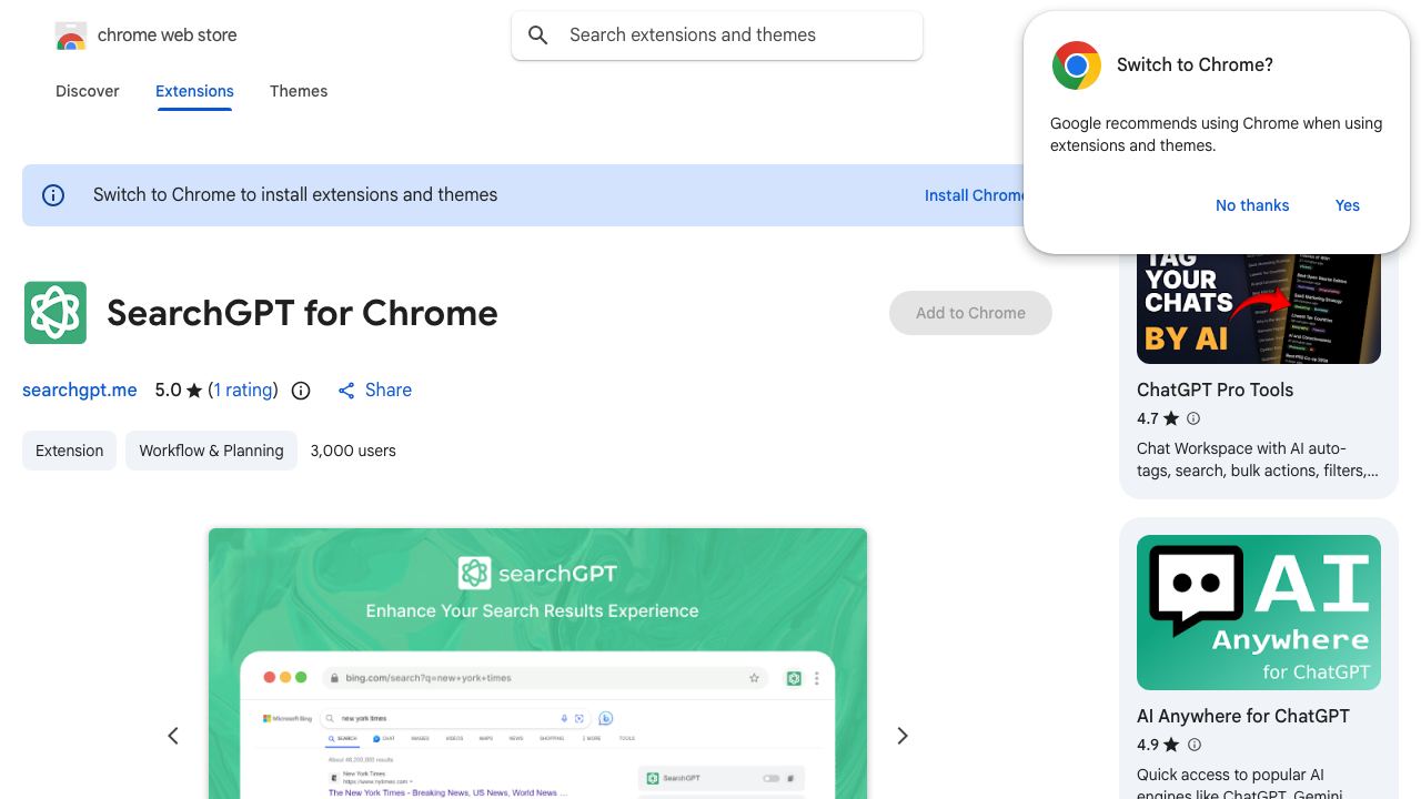 SearchGPT for Chrome 网站截图