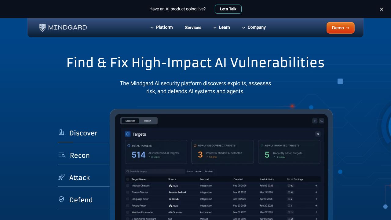 Mindgard website screenshot