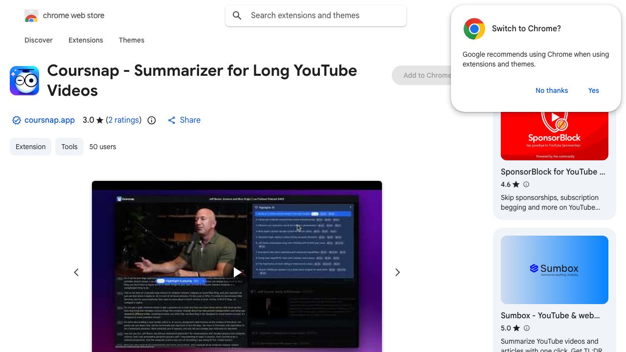Coursnap - Summarizer for Long YouTube Videos 网站截图