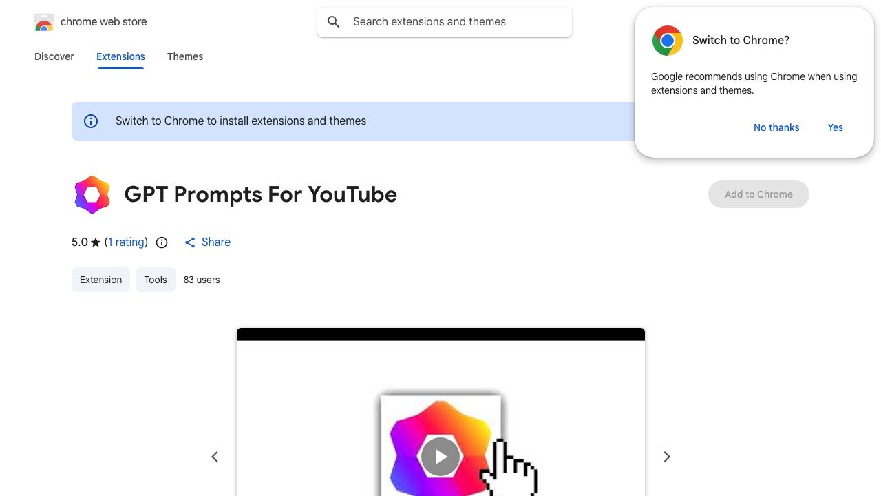GPT Prompts For YouTube 网站截图