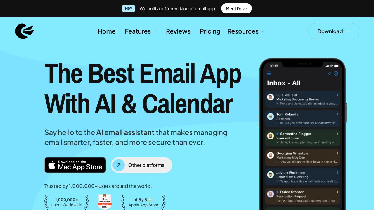 Canary Mail website screenshot
