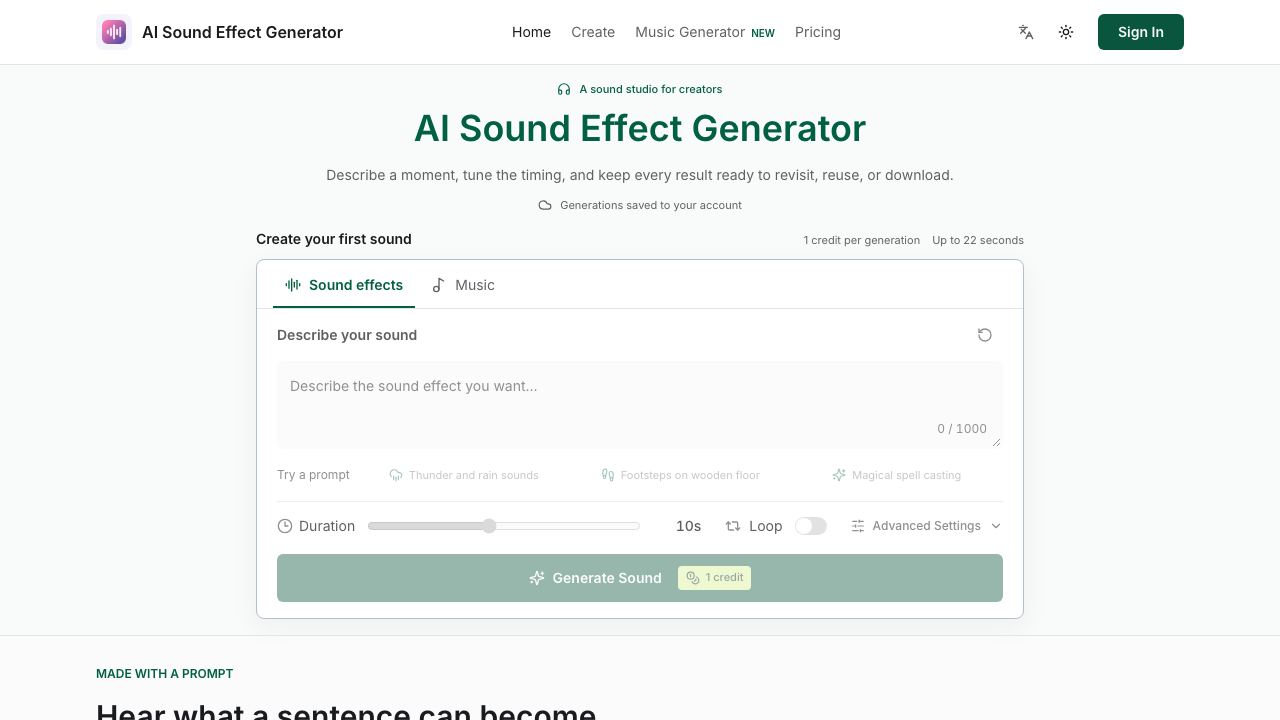 Ai Sound Effect Generator 网站截图