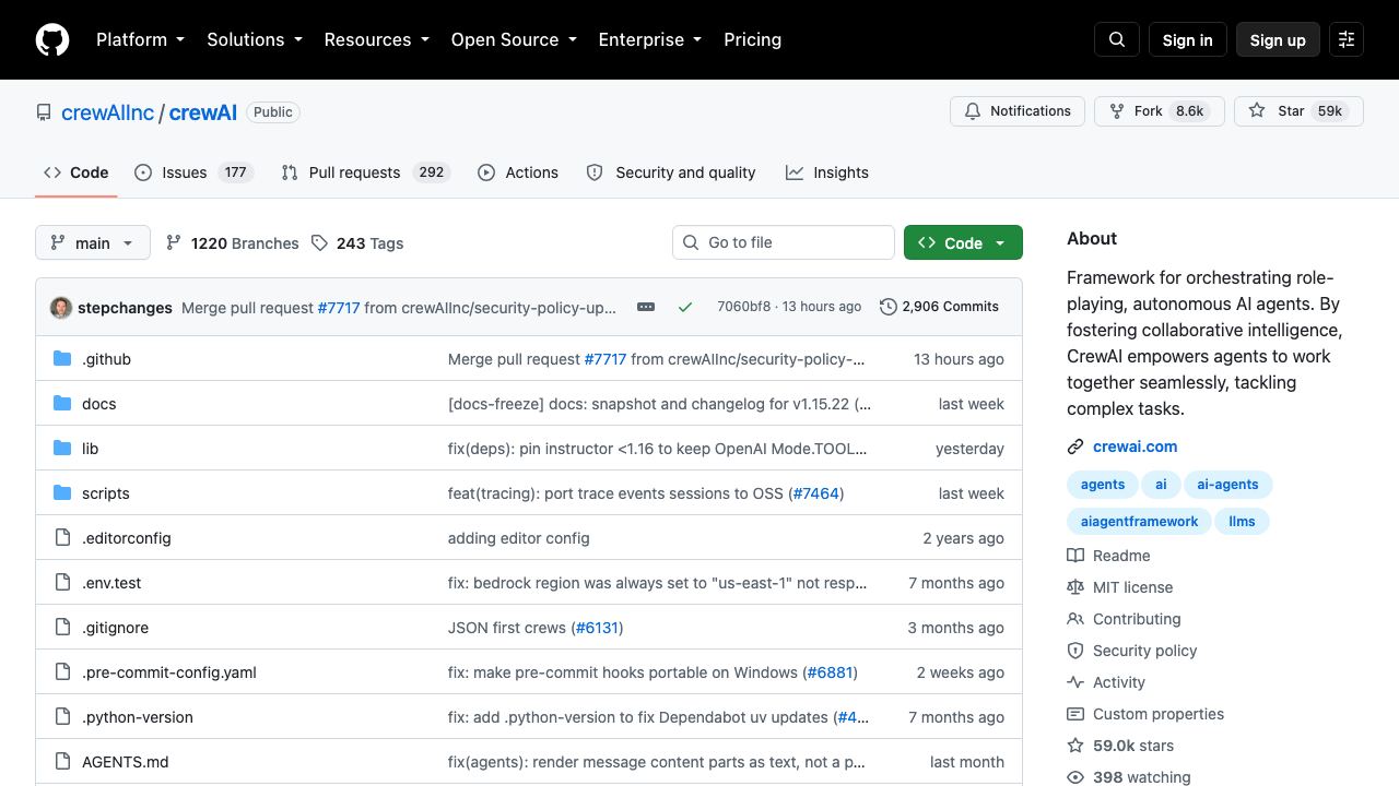 CrewAI Github website screenshot