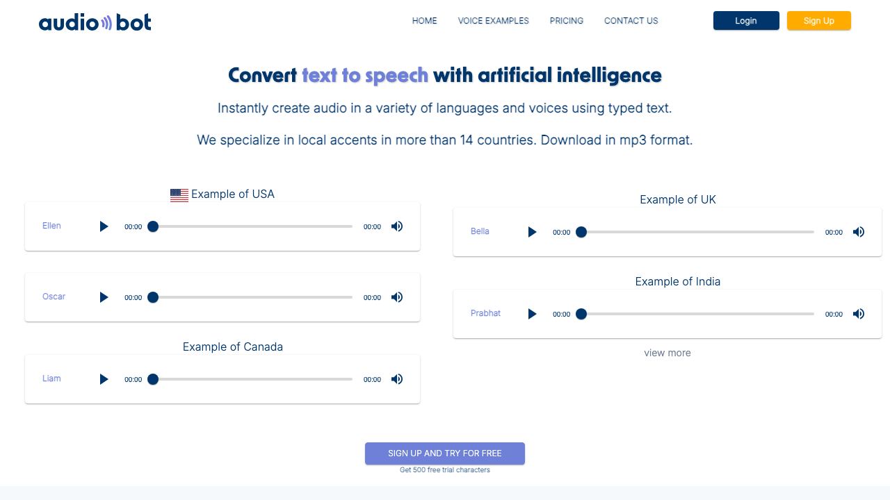 AudioBot website screenshot