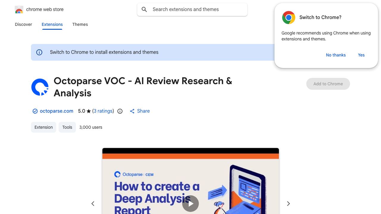 Octoparse VOC - AI Review Research & Analysis website screenshot