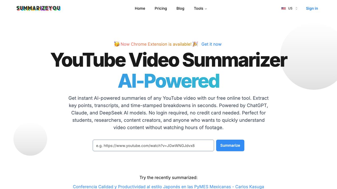 YouTube Video Summarizer AI-Powered 网站截图