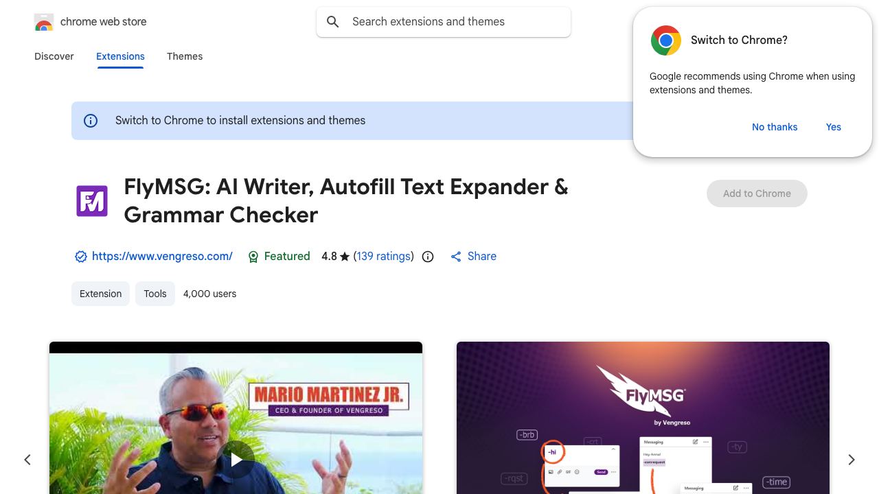 FlyMSG: AI Writer & Autofill Text Expander 网站截图