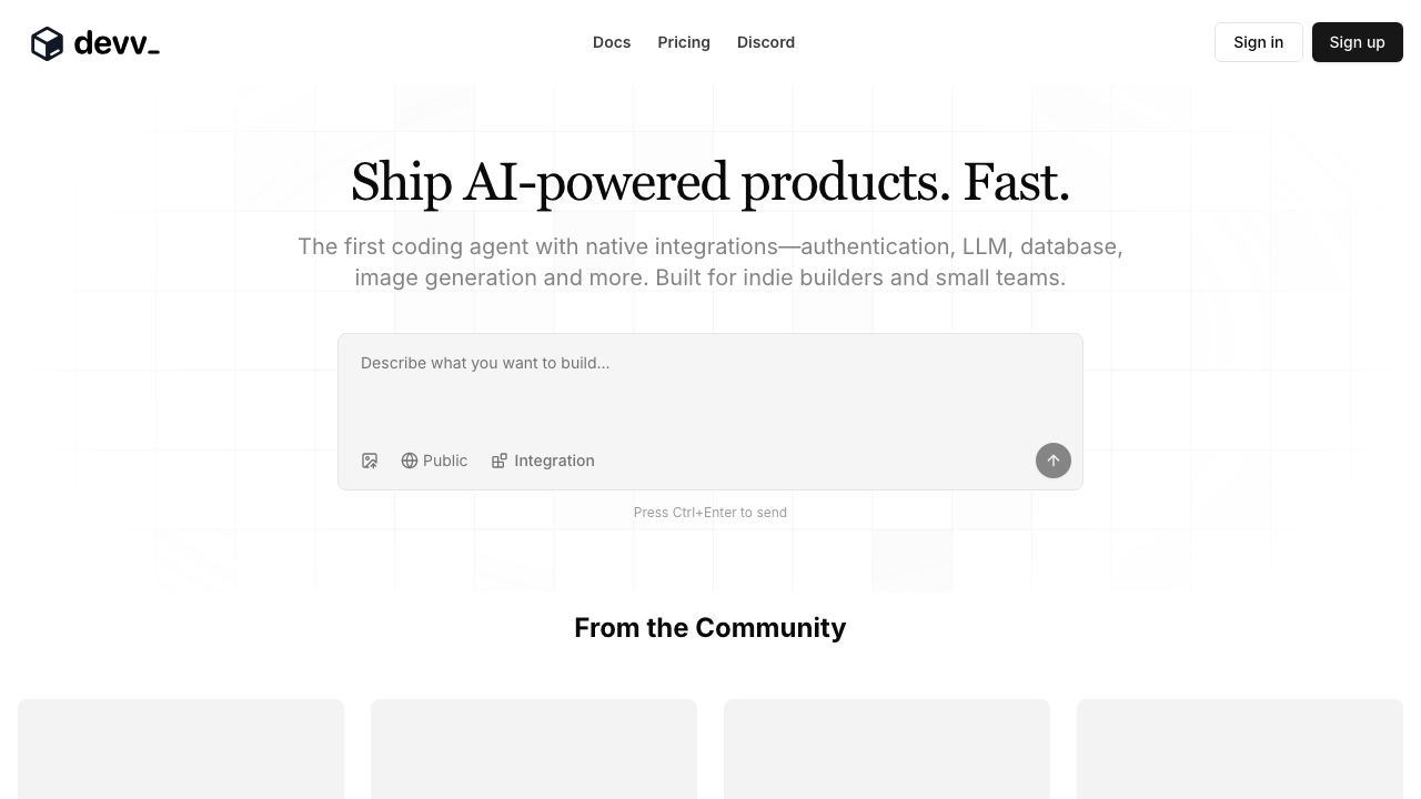 Devv AI website screenshot