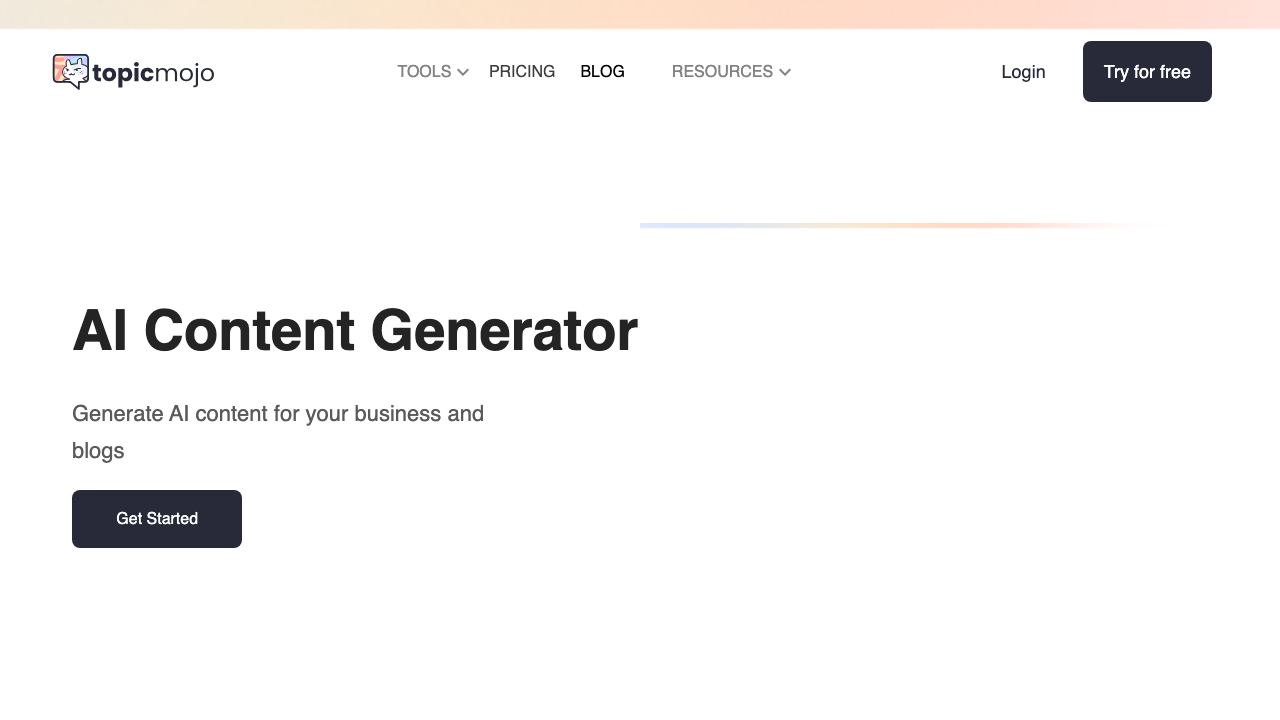 AI Content Generation - Topic Mojo 网站截图