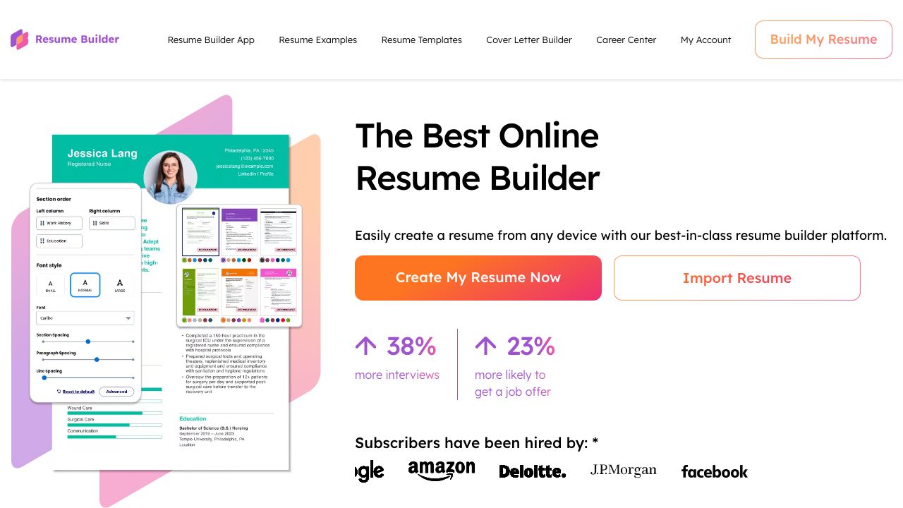 ResumeBuilder.com website screenshot
