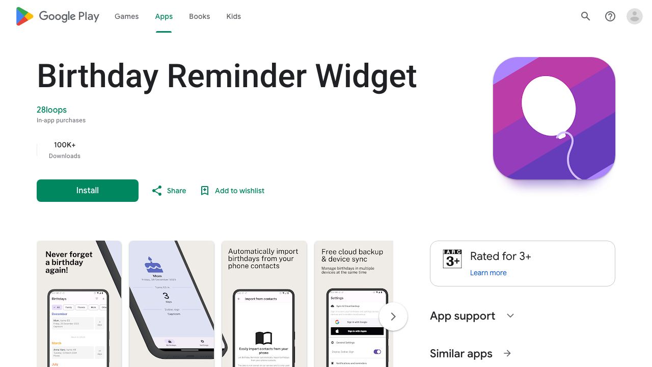 Birthday Reminder Widget 网站截图
