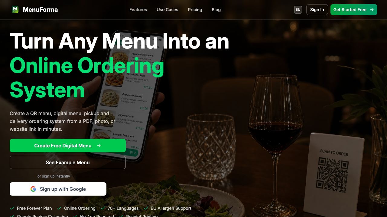 MenuForma website screenshot