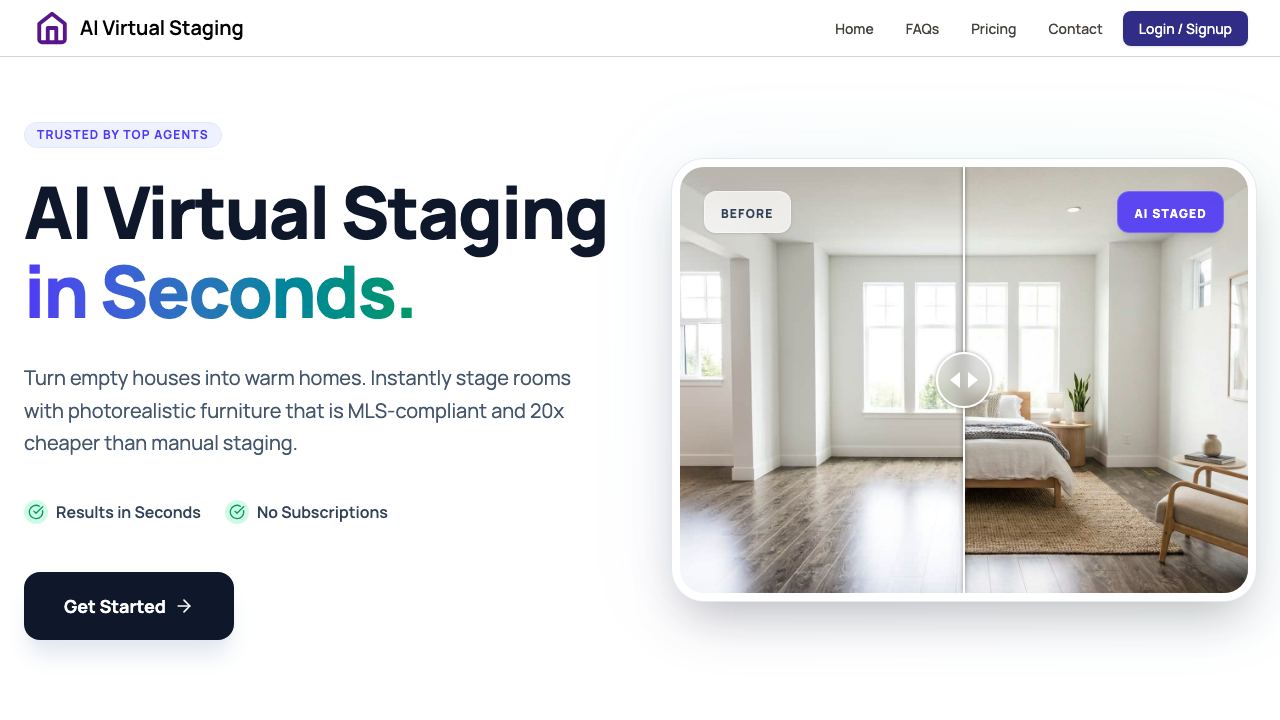 AI Virtual Staging with one click 网站截图