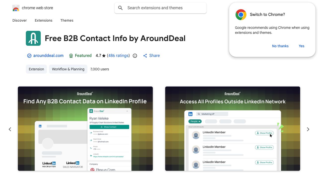 Free B2B Contact Info by AroundDeal 网站截图