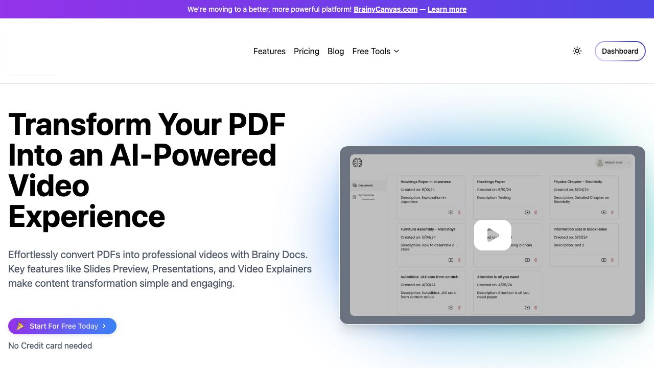Brainy Docs website screenshot