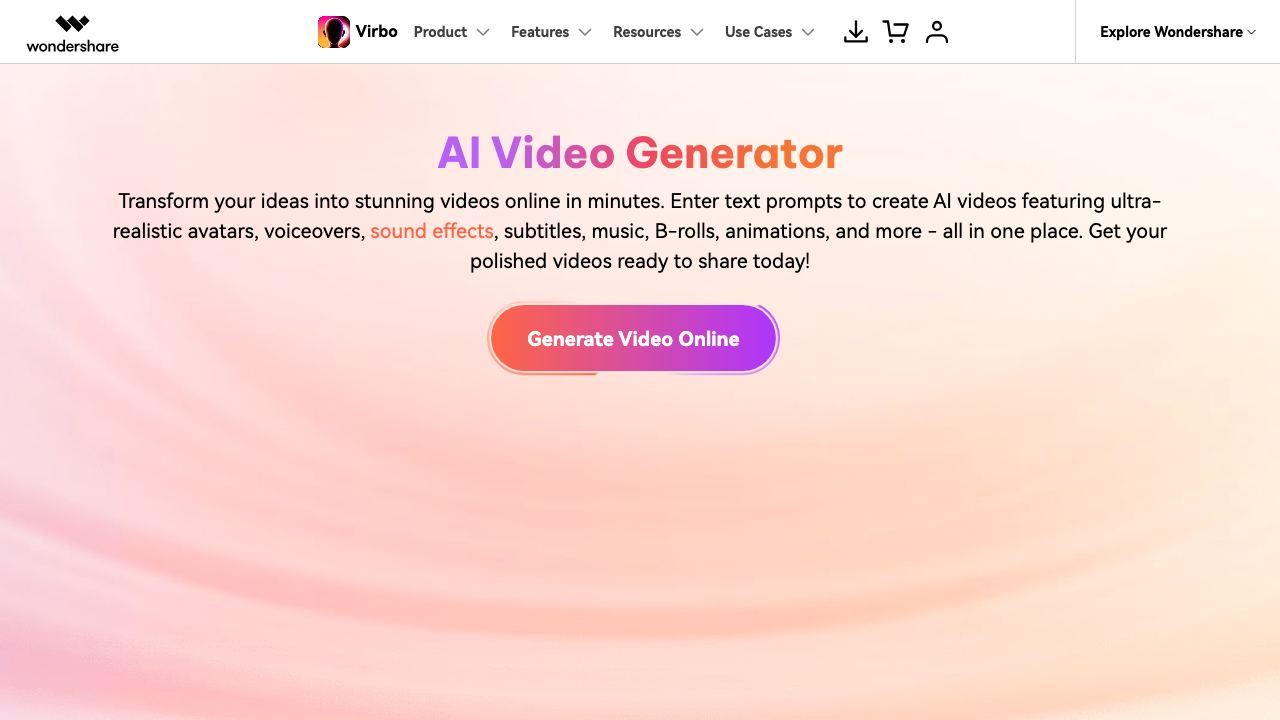 AI Video Generator By Wondershare 网站截图