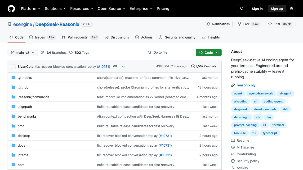 DeepSeek-Reasonix 网站截图