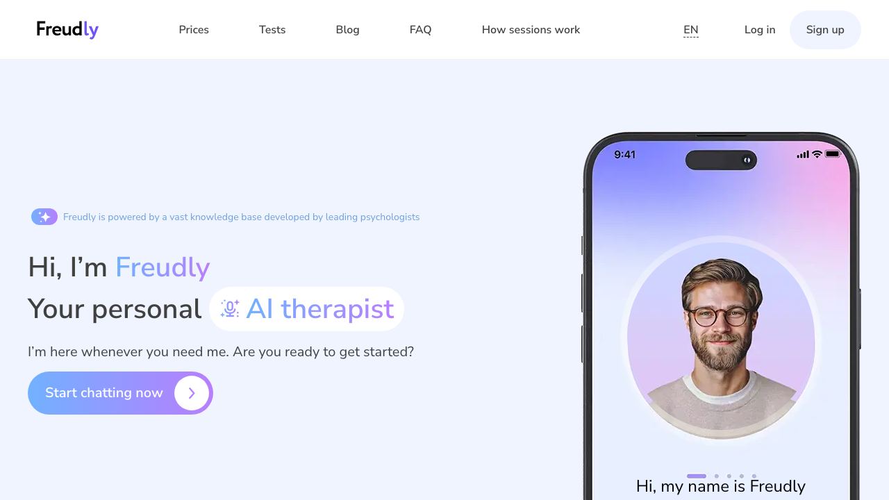 Freudly — AI Therapist 网站截图