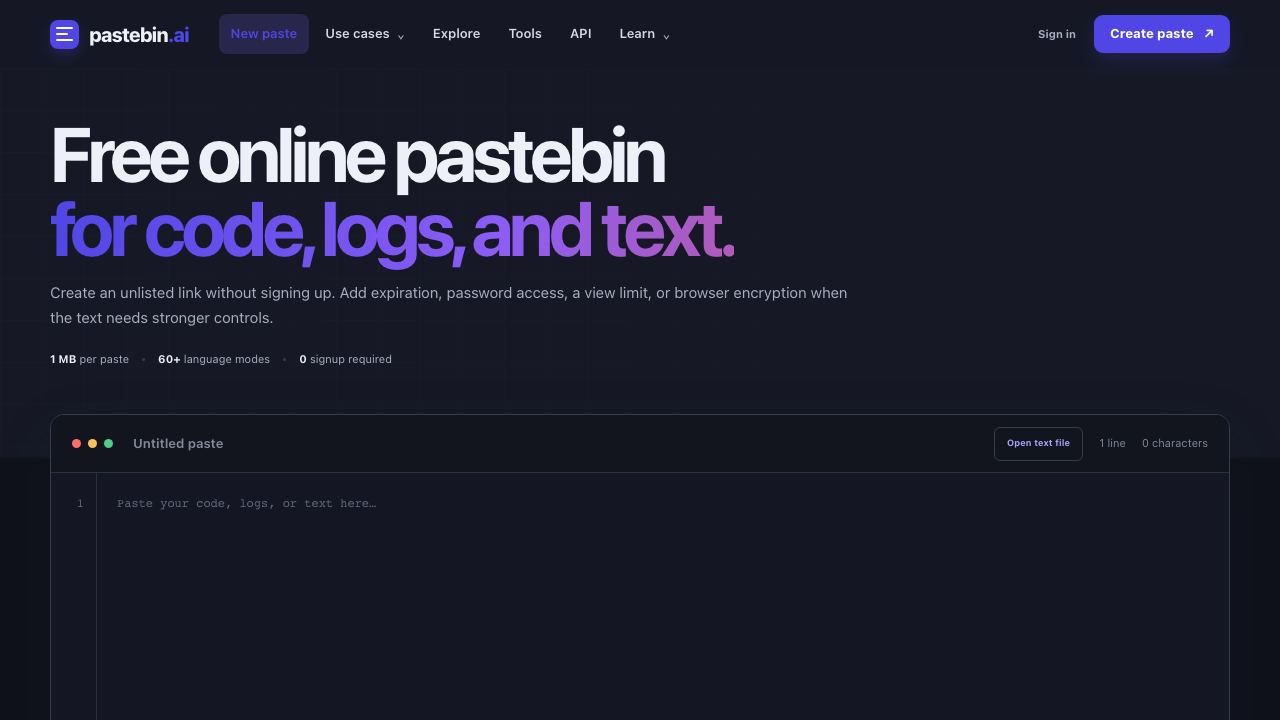 Pastebin.ai website screenshot