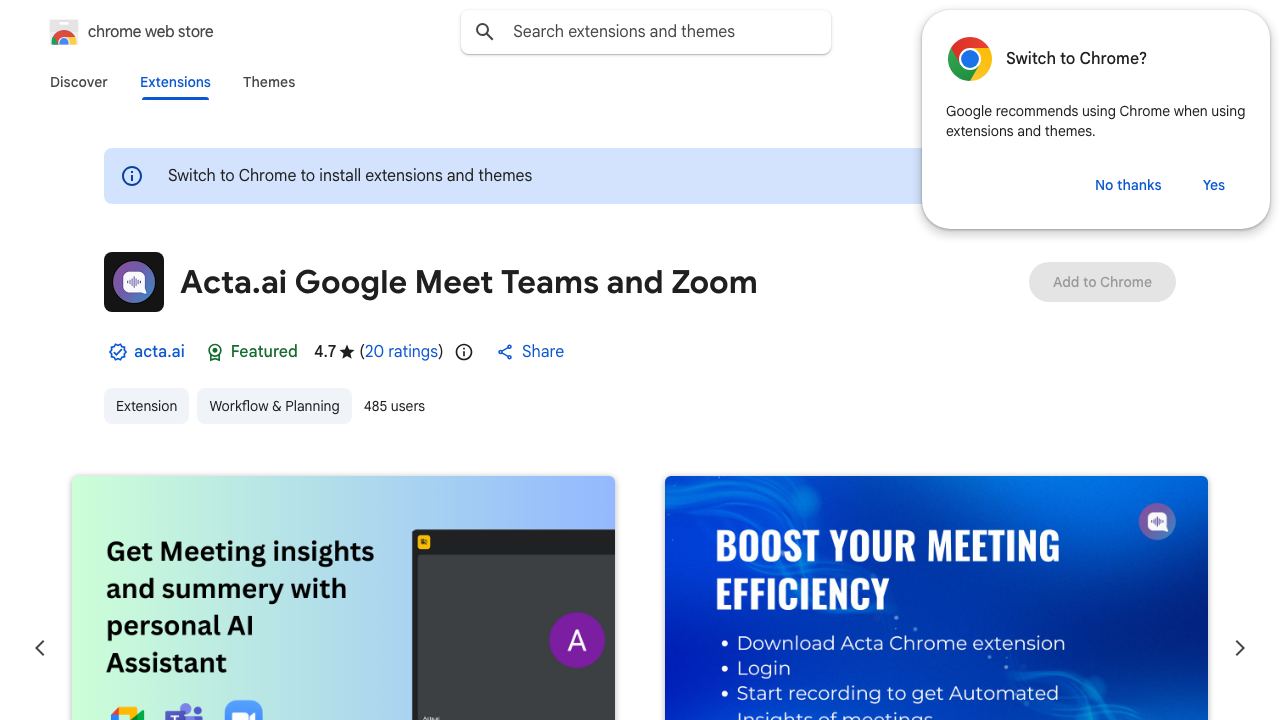 Acta.ai Google Meet and Teams helper 网站截图