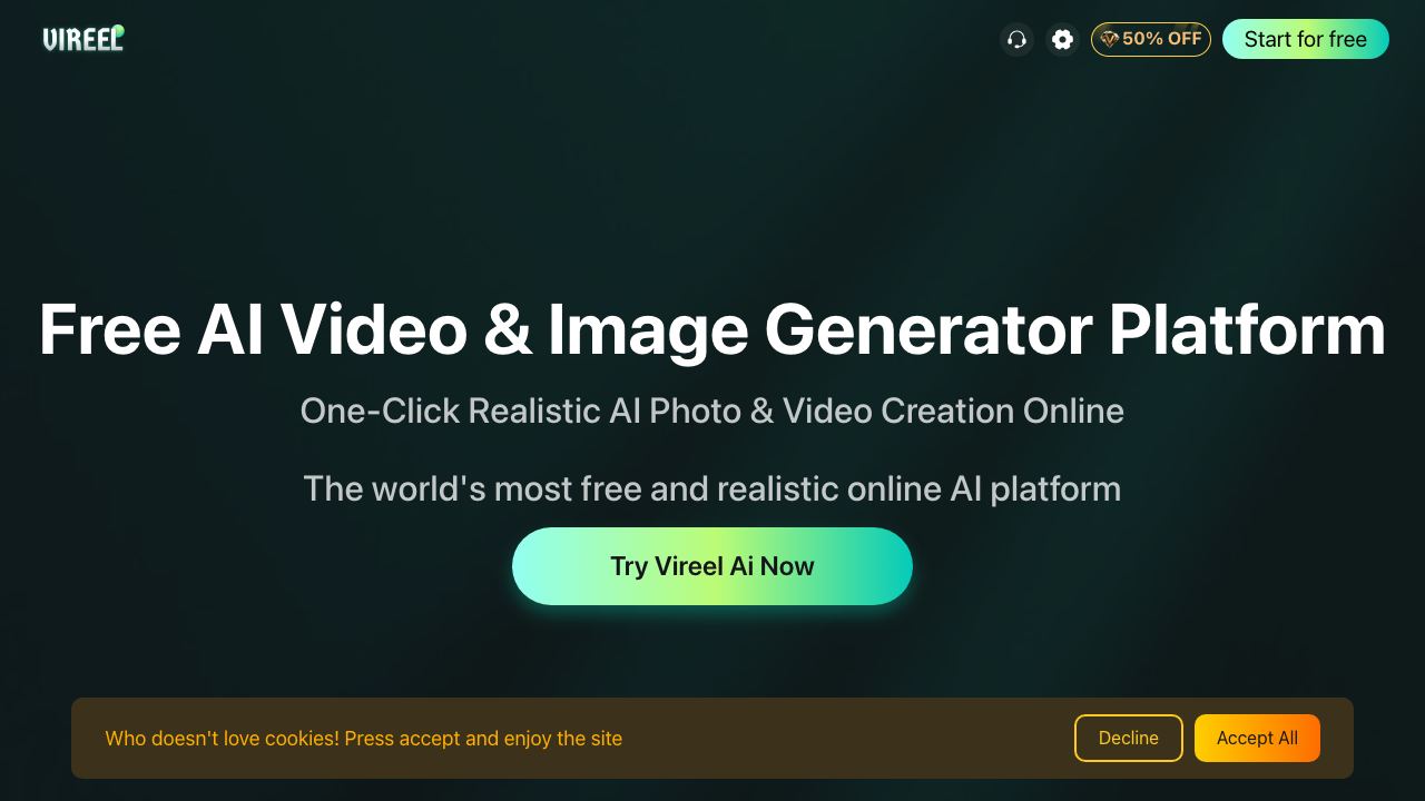 Vireel AI 网站截图