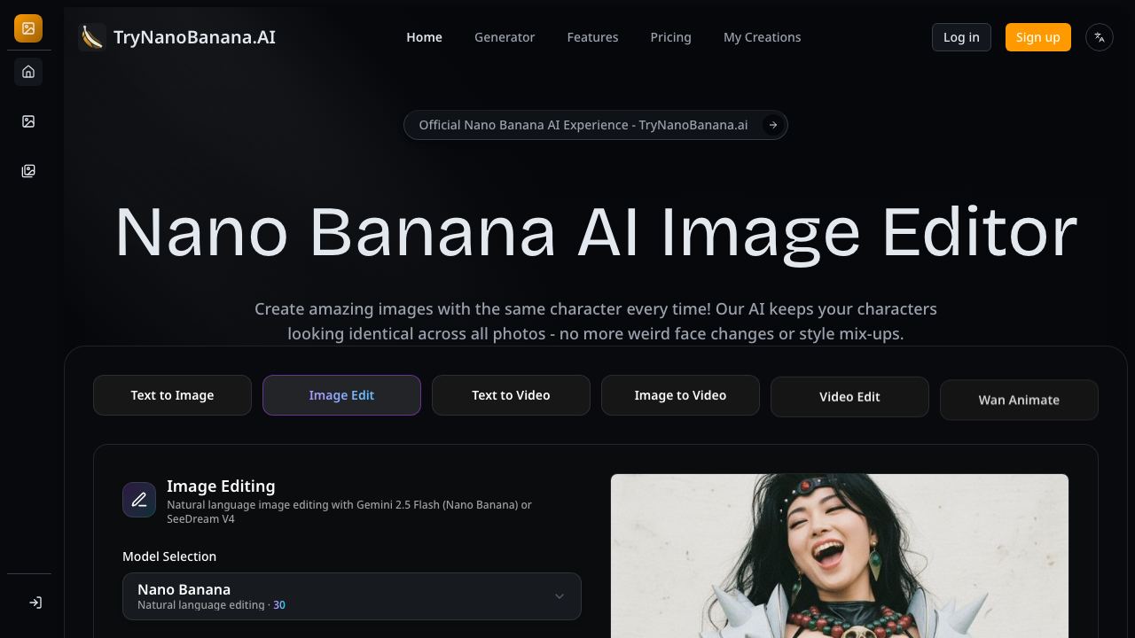 Try Nano Banana AI Free Online website screenshot