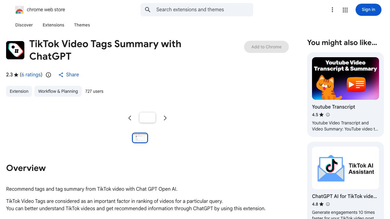 TikTok Video Tags Summary with ChatGPT 网站截图