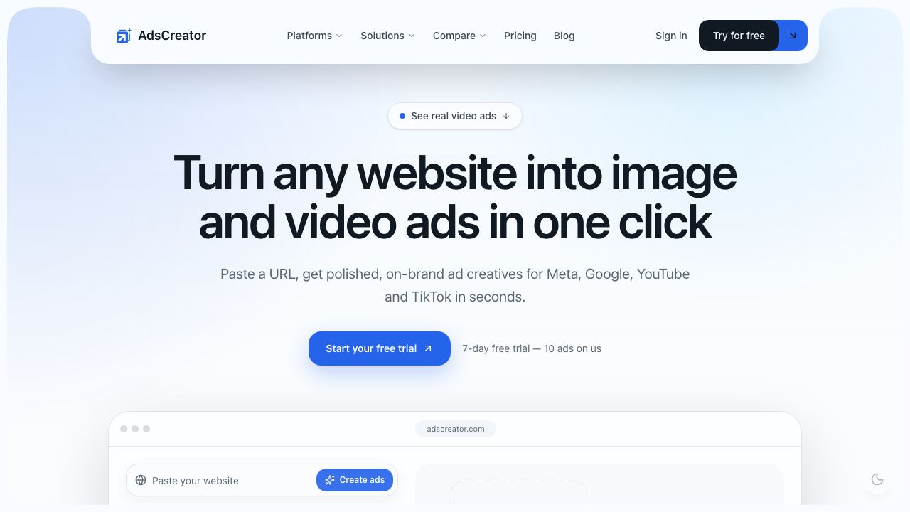 AdsCreator.com 网站截图