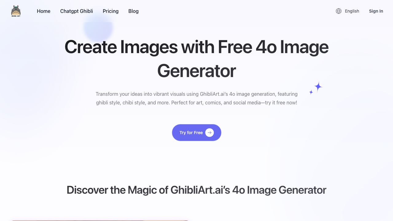 Ghibli Art AI: Free Online Ghibli-Style Art Generator 网站截图