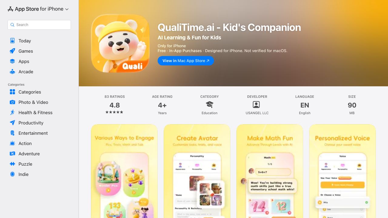 QualiTime.ai - Kid's Companion website screenshot