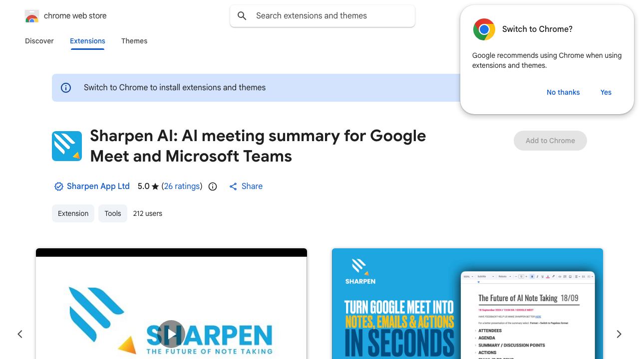 Sharpen AI: Turn Google Meets into notes, emails & actions in seconds. 网站截图
