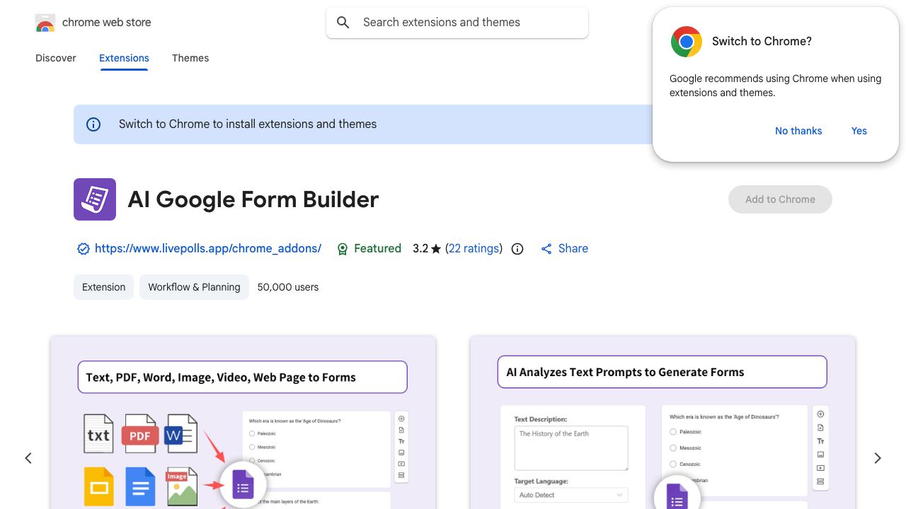 GPT Google Form Builder website screenshot