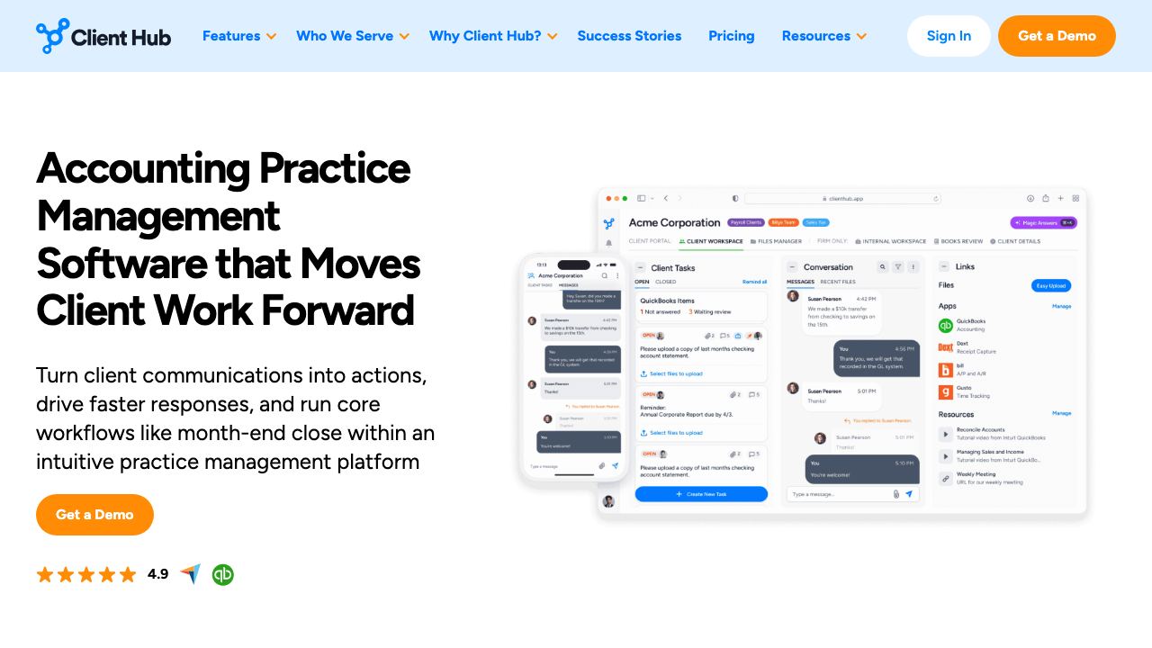Client Hub website screenshot