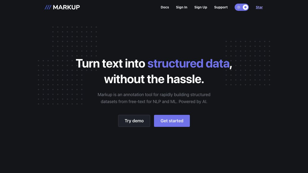 Markup: Document Annotation website screenshot