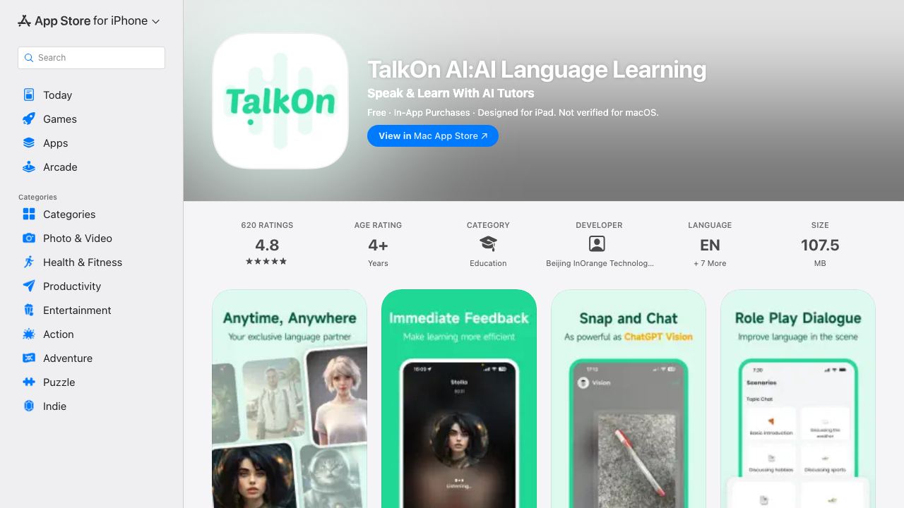 TalkOn - AI Oral English Coach website screenshot