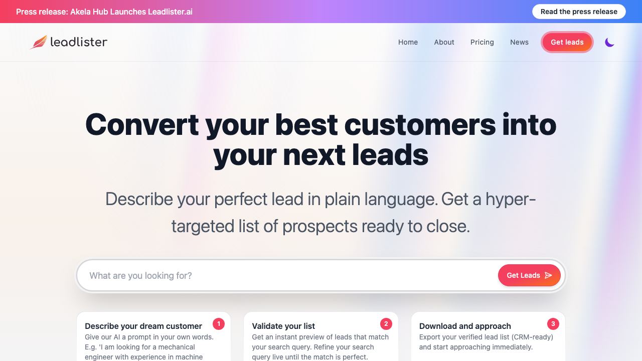 Leadlister 网站截图
