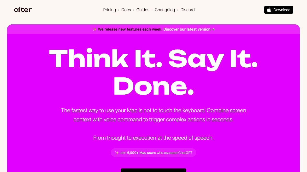 Alter website screenshot