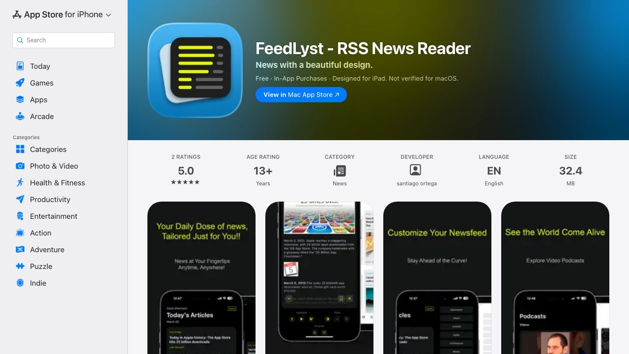 Pods - Minimal RSS News Reader 网站截图