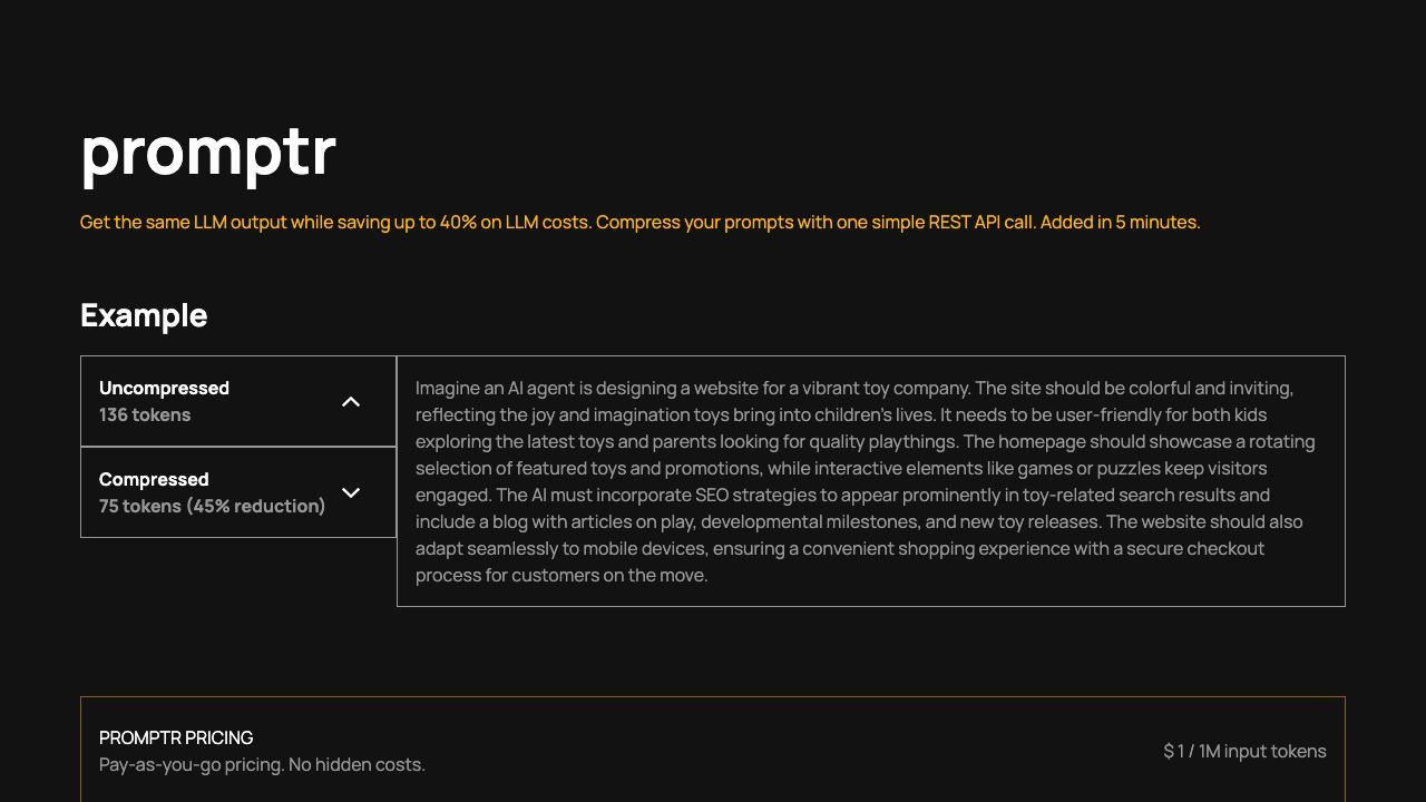 Promptr website screenshot