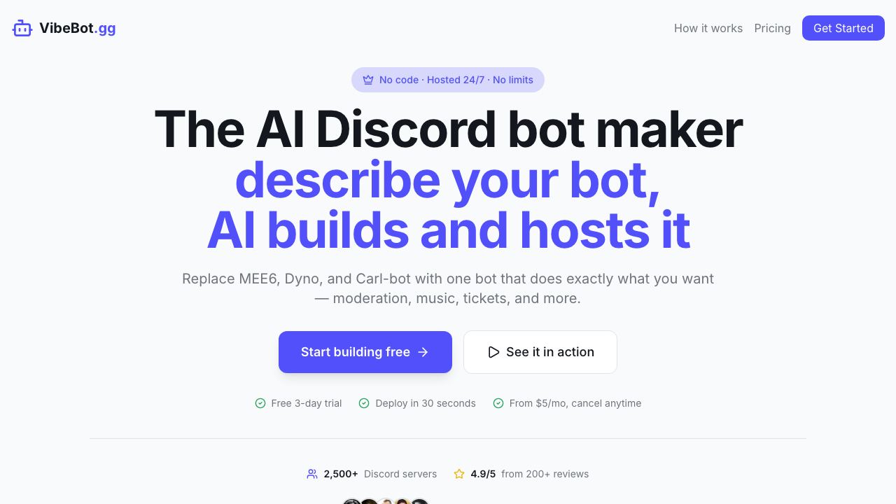 VibeBot.gg 网站截图