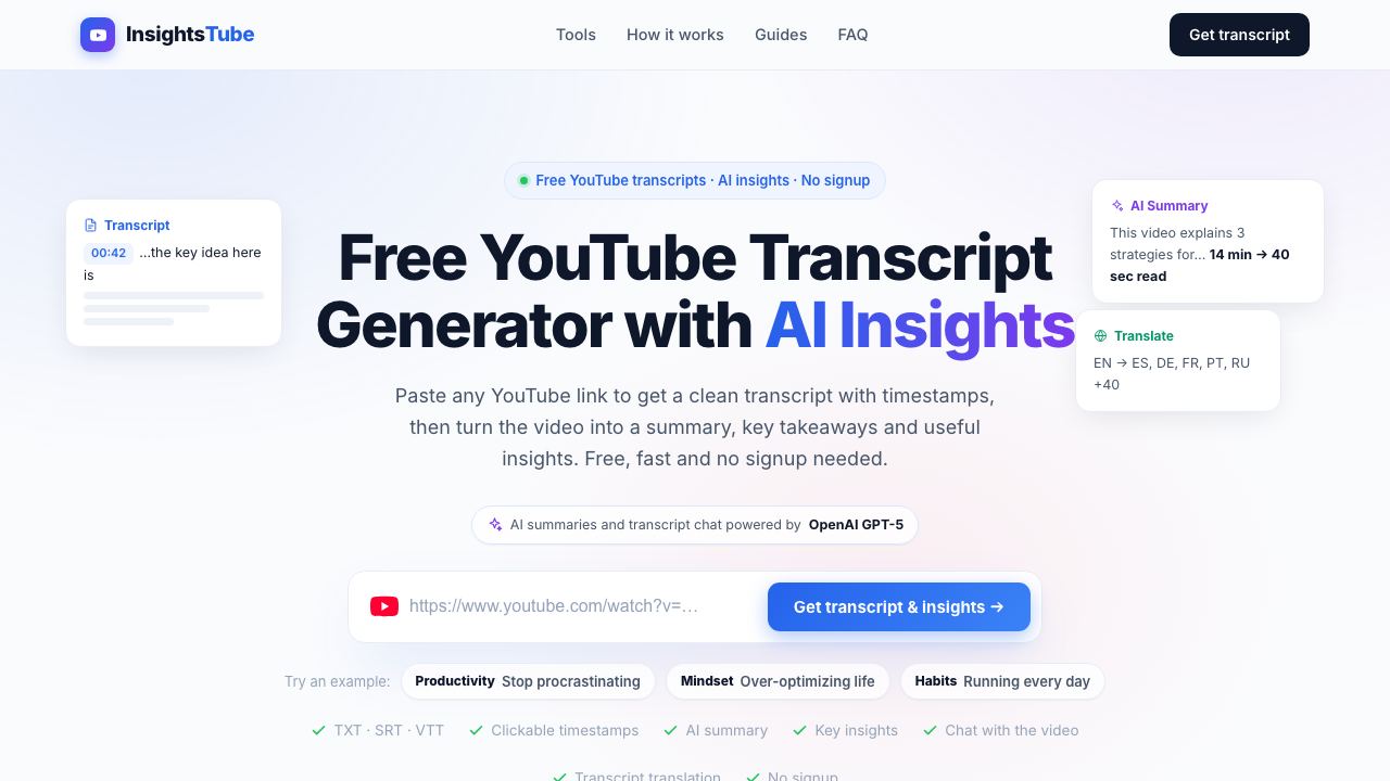 Insights Tube 网站截图